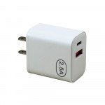 Wholesale 2.5A Dual USB-C and USB-A Port Fast Charging Wall Charger Adapter (Wall - White)